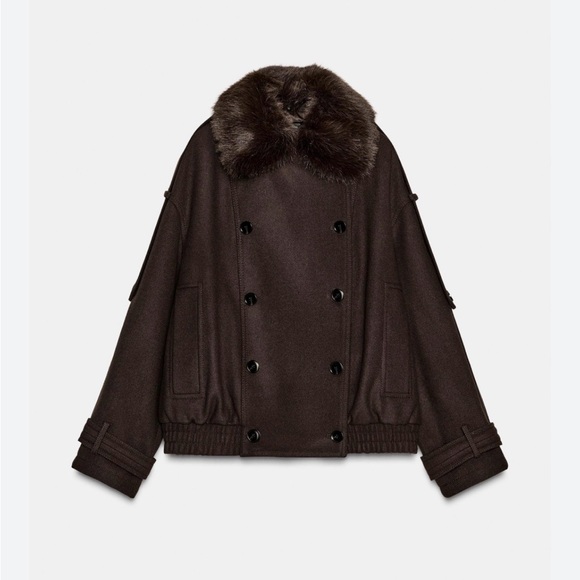 Zara Jackets & Blazers - Zara Dark Brown Jacket with Faux Fur Collar